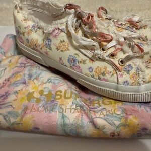 Superga x LoveShackFancy Cream Floral Low Top Sneakers